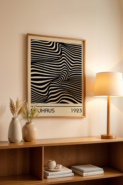 Basquiart Poster din seria Bauhaus cu ramă din lemn, numărul picturii: 35