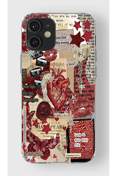 moonset Iphone 12 Mini Uyumlu Kolaj Tasarımlı Baskılı Şeffaf Telefon Kılıfı