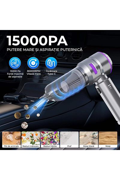 IMA TREND Aspirator Portabil 4 în 1 IMA Trend ST Plus, 100W, 15000Pa, HEPA, 3 Viteze, Acumulator 6000mAh