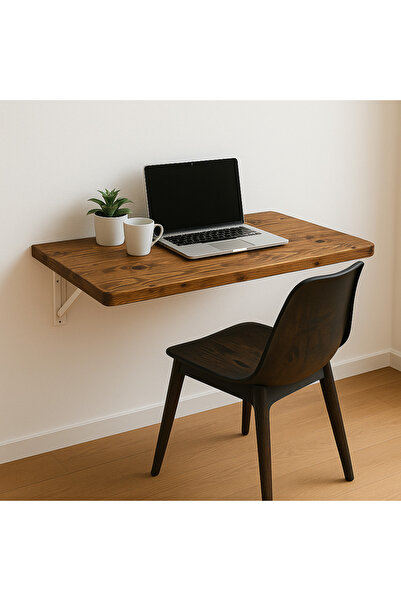 Trihome Katlanabilir Duvar Masası | 90x40 cm | Doğal Meşe Görünümlü Masif Ahş...