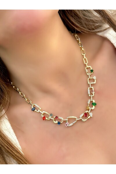 MyladyAccessoriess Piremium Serisi Z,rkon Taş Deatylı Tasarım Gold Kolye