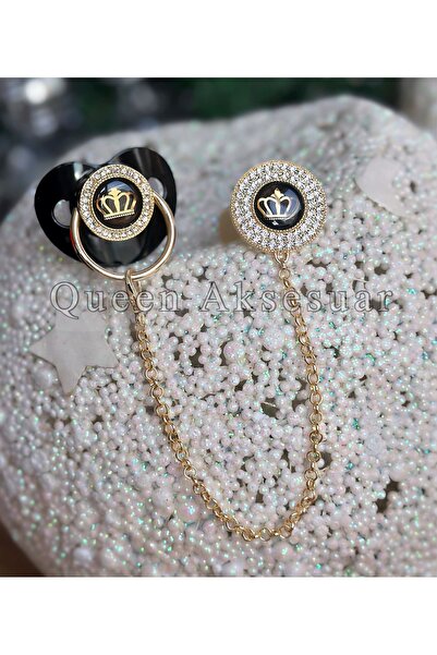 QUEEN AKSESUAR Lüks Taşlı tasarım bebek Emzik Zincir kraliçe prenses tacı taç...