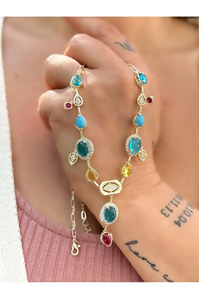 MyladyAccessoriess Premium Serisi Mavi Kristal Taş ve Zirkon Taş Detaylı Tasa...