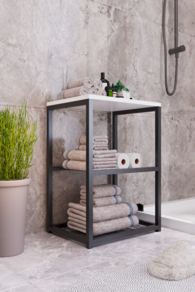 interGO Metal Ayaklı Dekoratif Tel Raflı Banyo Rafı