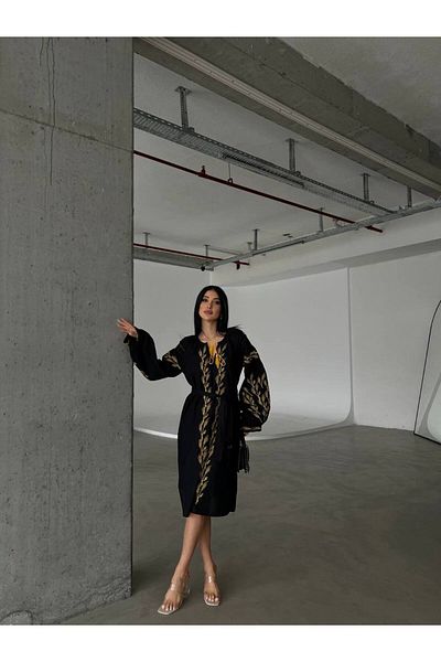 369 etnik butik Rochie midi cu curea cu detaliu de broderie