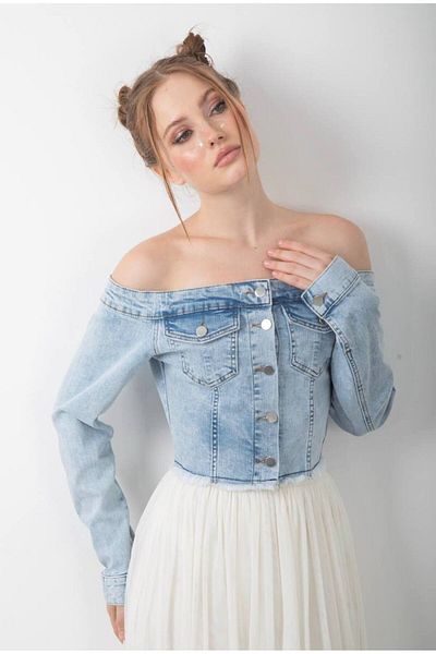 DENİKK TREND CROP DENIM JEAN FĂRĂ BRETELE CĂMAȘĂ BUSTIERĂ SPĂLATĂ