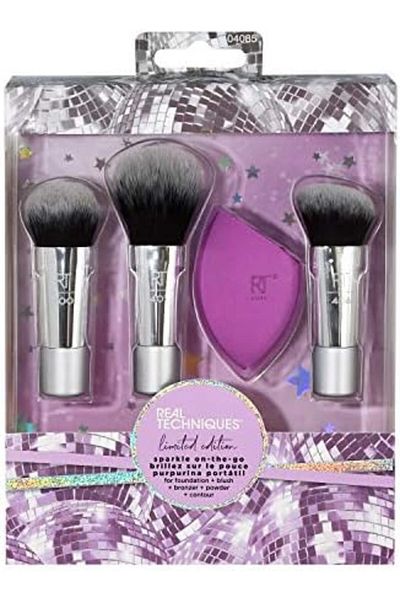 Real Techniques Sparkle On-The-Go Makeup Brush Gift Set with Sponge - Travel Size