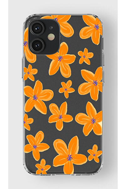 moonset Iphone 12 / 12 Pro Uyumlu Çiçek Tasarımlı Baskılı Şeffaf Telefon Kılıfı