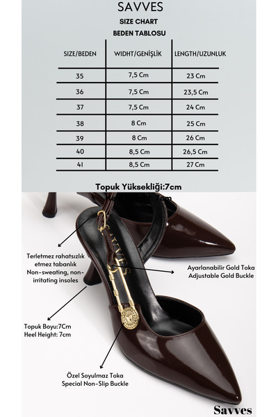 Savves Pointed Toe Button Buckle Brown Patent Leather Thin Heel Shoes Stiletto