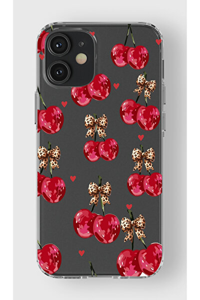 moonset Iphone 12 Mini Uyumlu Kiraz Tasarımlı Baskılı Şeffaf Telefon Kılıfı