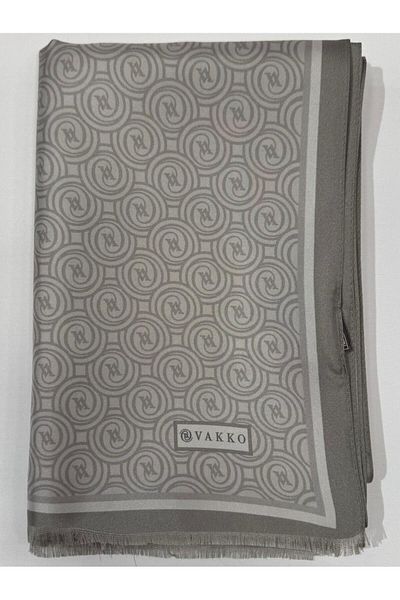 Vakko Tivil Monogram Silk Shawl 41407-ανοιχτό χακί