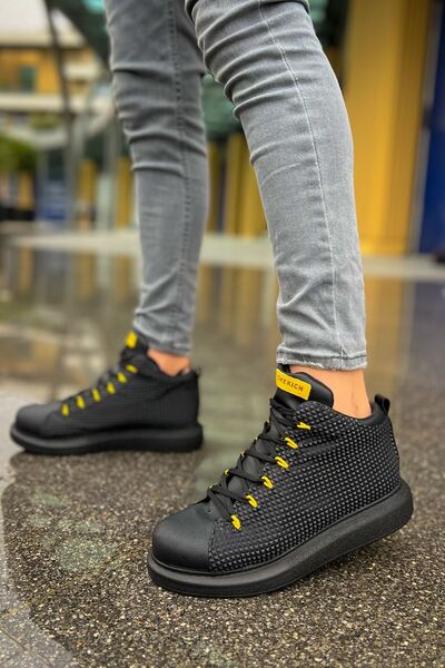 pabucmarketi Lace-Up Men's Sneaker Boots Black Yellow