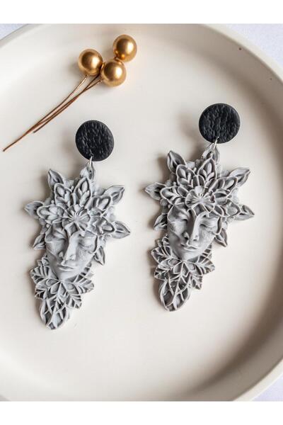 BeuBella Aksesuar BeuBella Moonstone Muse Gri Polimer Kil Küpe – El Yapımı Hafif Tasarım – Çelik Antialerjik Çivi