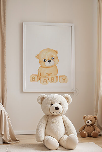 Basquiart Poster cu ramă albă pentru camera copiilor, camera bebelușilor, tab...