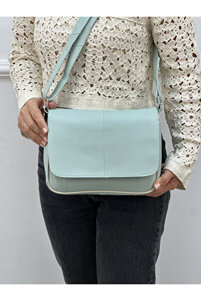 Deribag Piele autentică, curea încrucișată, geantă de umăr pentru femei, verd...