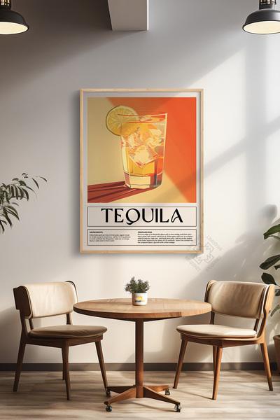 Basquiart Seria Cocktail Poster înrămat în lemn, tablou, cafenea, restaurant,...