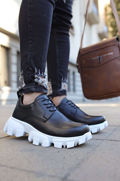 pabucmarketi Lace-Up High Sole Men's Casual Shoes Black