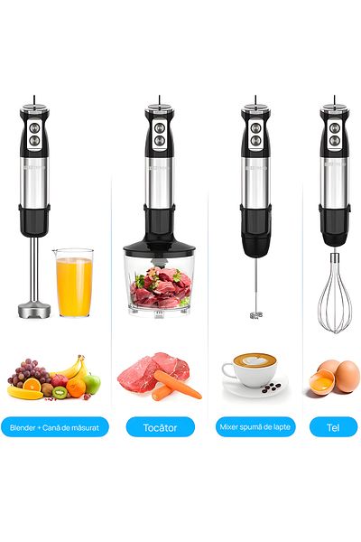 IMA TREND Blender 5 in 1 IMA Trend, 1000W, Mixer Vertical, Lama Otel, Turbo, Accesorii, 12 Viteze, Negru