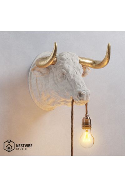 DREAM MODE Stylish Bull Design Wall Lamp with Golden Horn Nestvibe Special Series