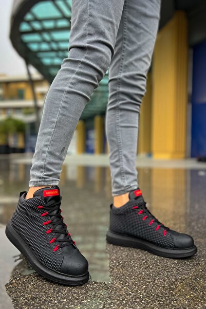 pabucmarketi Lace-Up Men's Sneaker Boots Black Red