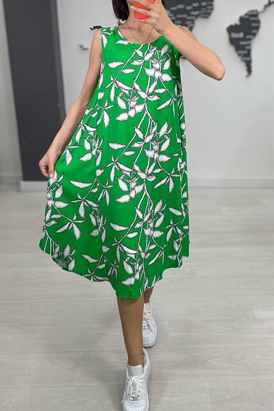 AYASOFYA OTANTIK Women's Green Blue Patterned Sleeveless Midi Dress
