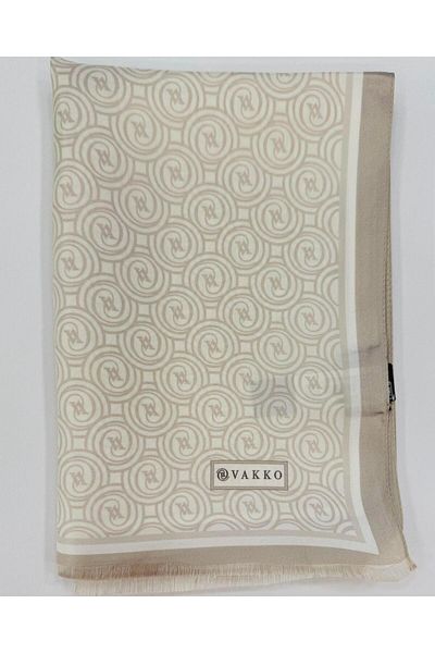 Vakko Şal de mătase Tivil Monogram 41407-Ecru