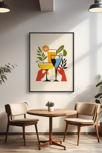 Basquiart Kokteyl Serisi Siyah Çerçeveli Poster, Tablo, Cafe, Restoran, Mutfak Duvar Dekoru No:35