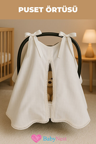 Babynest Puset Örtüsü/Bebek Arabası Örtüsü %100 Pamuk Müslin Beyaz
