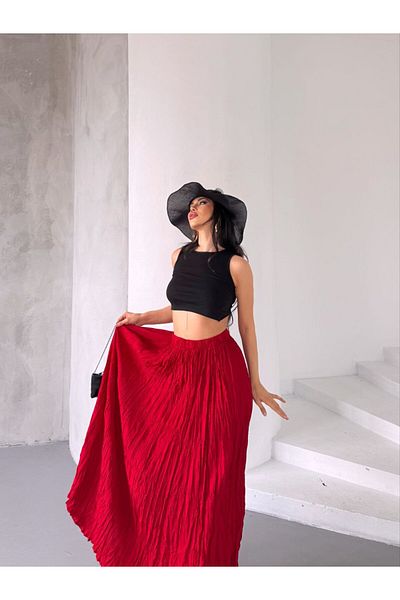 369 etnik butik Crinkle Textured Loose Maxi Skirt