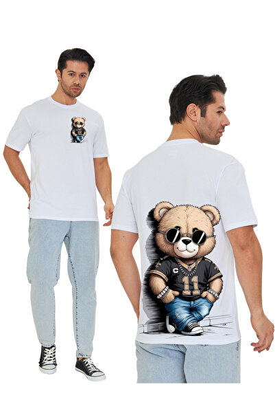 pxm تي شيرت عادي مطبوع بطبعة DTF - للجنسين "دب"