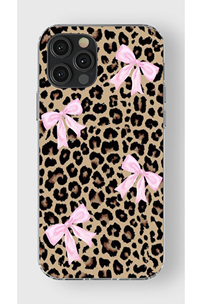 moonset Iphone 12 Pro Max Uyumlu Leopar ve Fiyonk Tasarımlı Baskılı Şeffaf Te...
