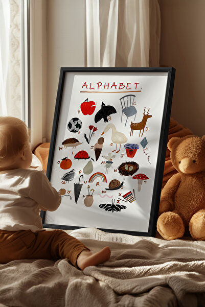 Basquiart Poster cu ramă neagră pentru camera copiilor, camera bebelușilor, t...