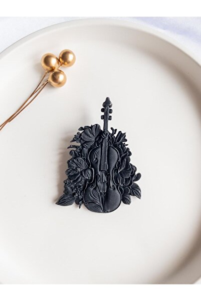 BeuBella Aksesuar BeuBella Melody Bloom Siyah Broş – Çiçekli Keman El Yapımı ...