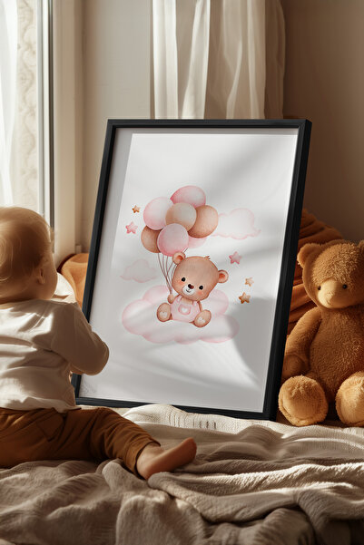 Basquiart Poster cu ramă neagră pentru camera copiilor, camera bebelușilor, t...