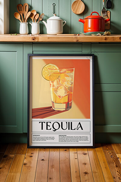 Basquiart Kokteyl Serisi Siyah Çerçeveli Poster, Tablo, Cafe, Restoran, Mutfak Duvar Dekoru No:14