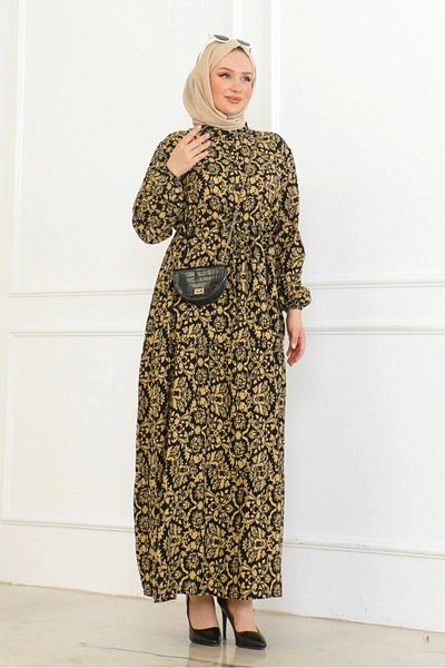 Neva Style Mustard Viscose Tied Dress