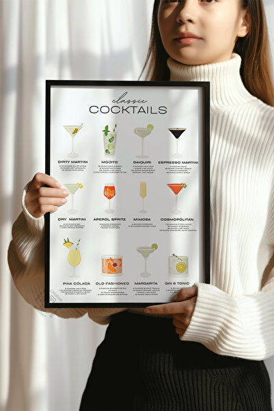 Basquiart Kokteyl Serisi Siyah Çerçeveli Poster, Tablo, Cafe, Restoran, Mutfak Duvar Dekoru No:27