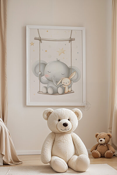 Basquiart Poster cu ramă albă pentru camera copiilor, camera bebelușilor, tab...