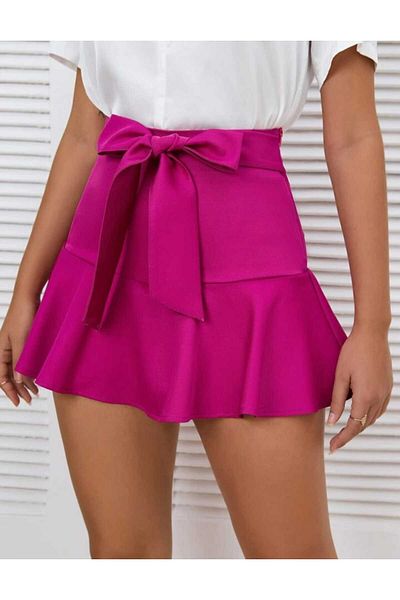 LİMMODA Mini Skirt with Belted Waist and Flounce Inner Leggings