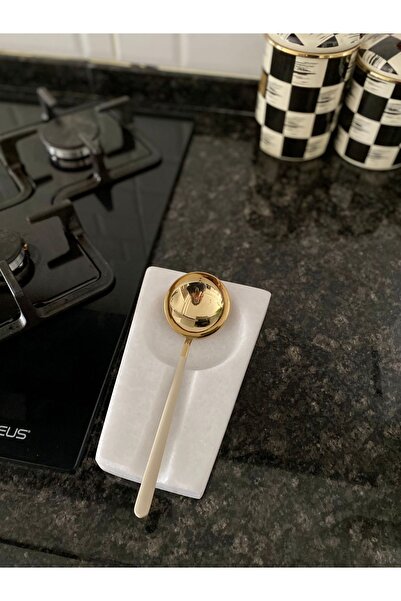 Elysian Mermer Kaşıklık Tezgah Üstü Kirli Kaşıklığı Beyaz Kepçe Kaşık Standı