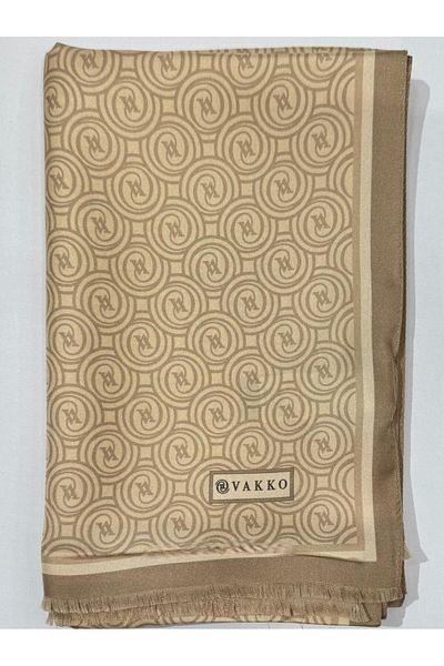 Vakko Şal de mătase Tivil Monogram 41407-Camel