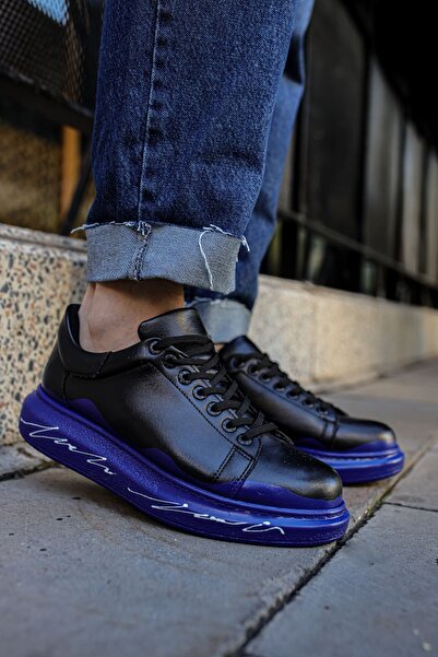 pabucmarketi Lace-Up Printed Men's Sports Shoes Blue White Sole