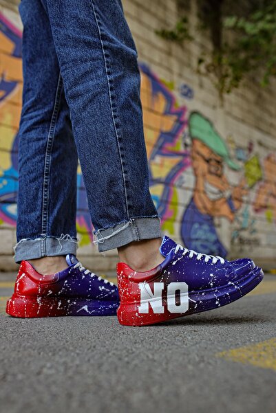 pabucmarketi Lace-Up Printed Men's Sports Shoes Blue Red Yes
