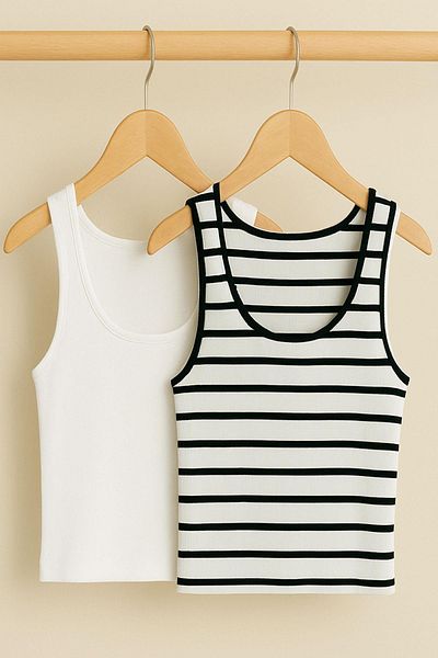 COTENCONCEPT Tricou camisole din bumbac, cu bretele, 2 bucăți