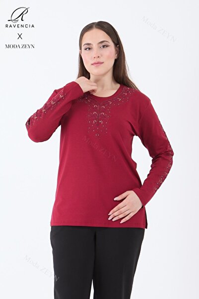 Ravencia بلوزة نسائية من القطن الممشط من الليكرا المطرزة بالحجر والزهور في من...