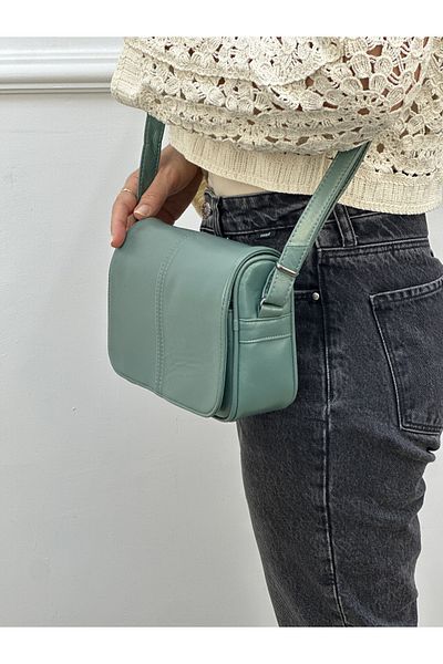 Deribag Piele autentică, mărime medie, curea încrucișată, geantă de umăr pentru femei, verde, 24*18*8 cm