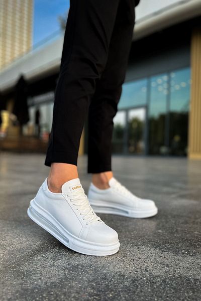 pabucmarketi Lace-Up Balloon Sole Men's Sports Shoes White