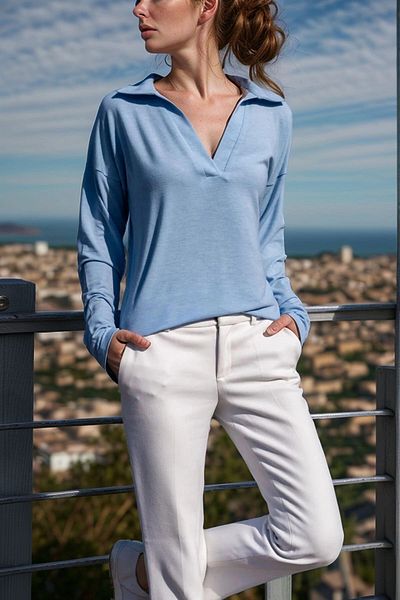 bacc Bluză de damă Baby Blue cu gât polo Bcbsk-25700-2940
