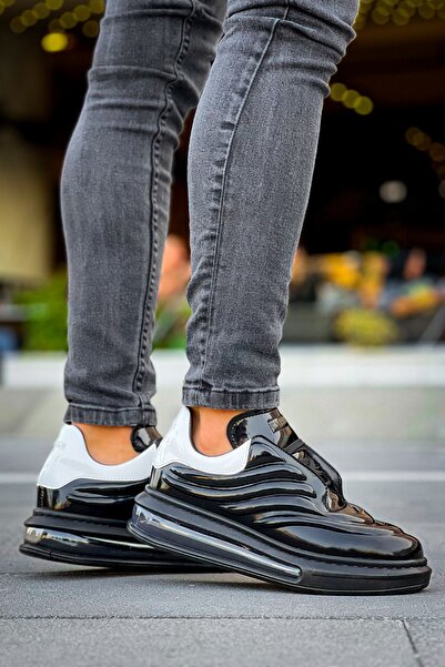 pabucmarketi Lace-Up Balloon Sole Men's Sports Shoes Black White