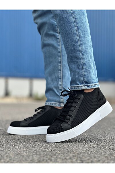 pabucmarketi Tricot Fabric Men's Sneakers Black With Lacing Detail